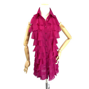 Samuel Dong Dress Womens Extra Small Raspberry Sleeveless Ruffle Button Shirt XS